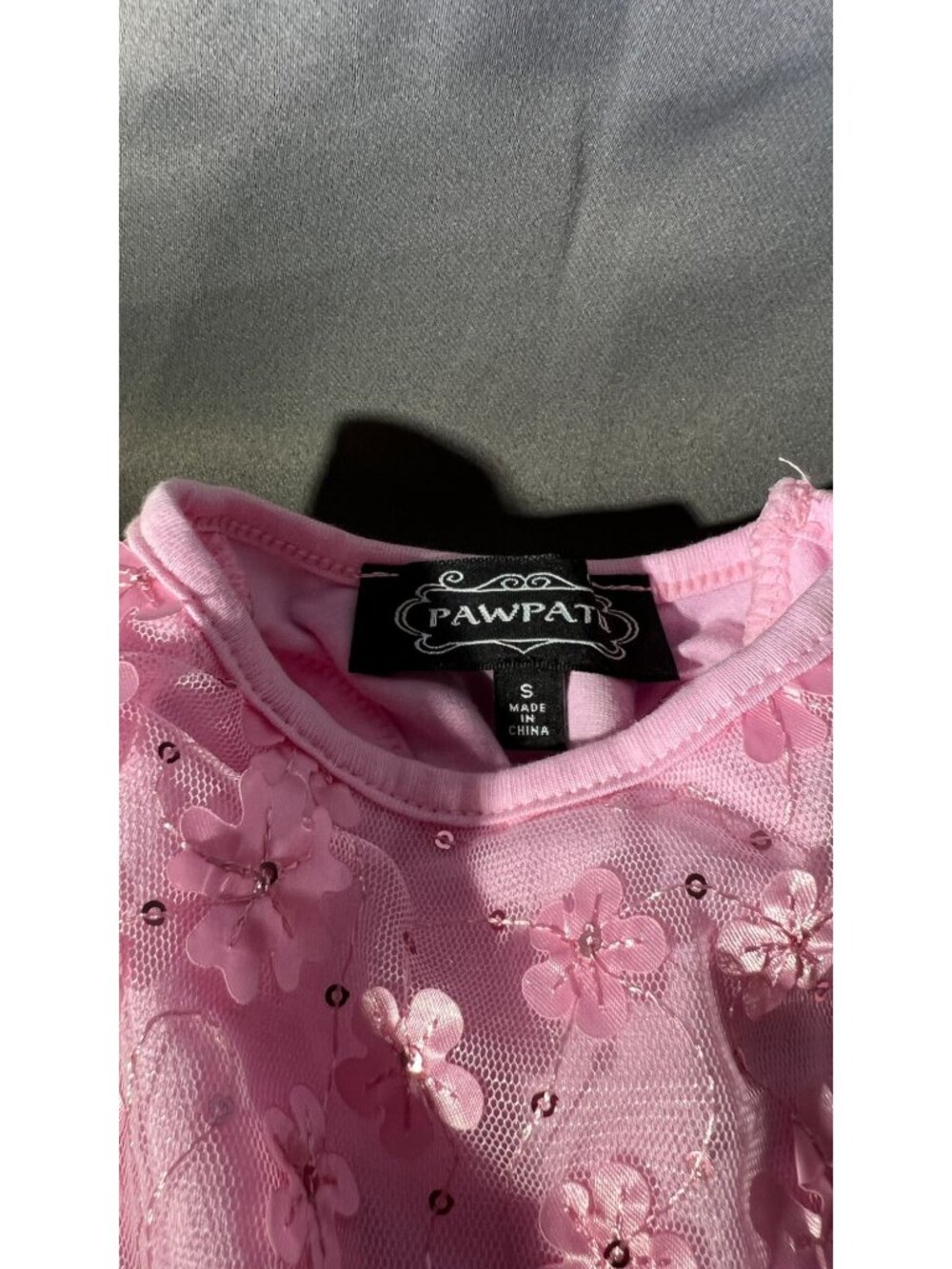 Pink Floral Dog Dress With Tulle Skirt & Bow Small By Pawpati - Picture 3 of 4
